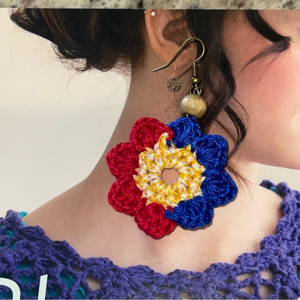 handcrafted Colorful Crochet Flower Earrings